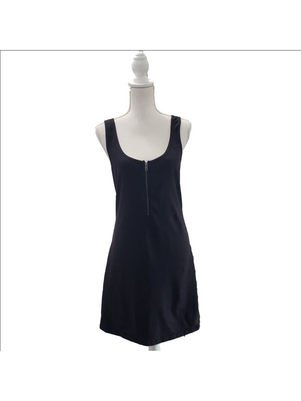 PINK Victoria’s Secret Y2K Bodycon Dress Black Zip Front Cotton Stretch L - Picture 3 of 15